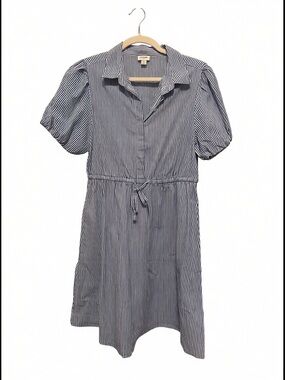 J. Crew Blue Striped Cotton Button Shirt Dress w/Tie Waist & Pockets Size 8